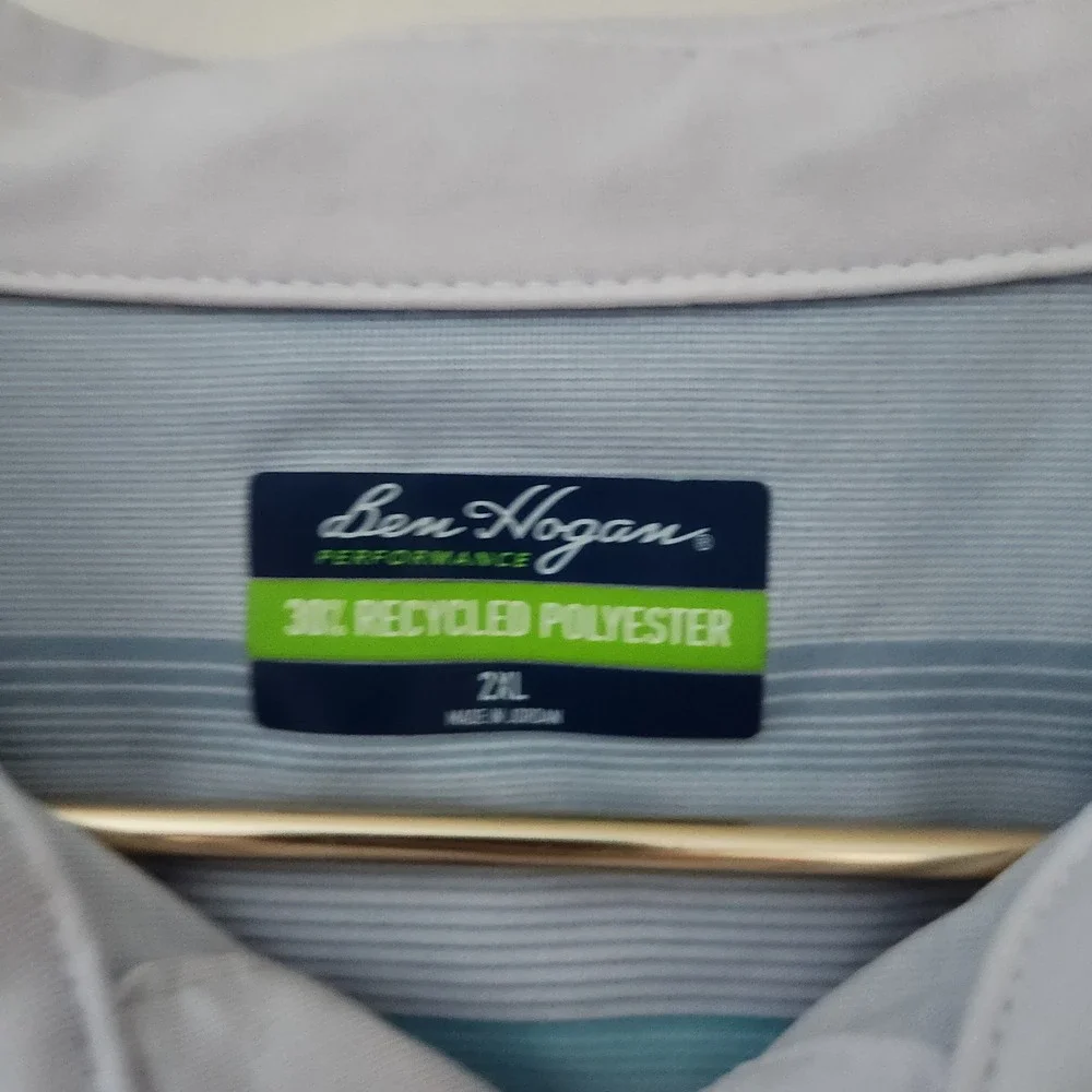 Ben Hogan Performance Mens 2XL Polo Shirt Blue White Stripe Golf Casual - Picture 2 of 4